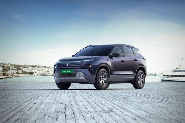 Image of Tata Harrier EV parked with charging cable