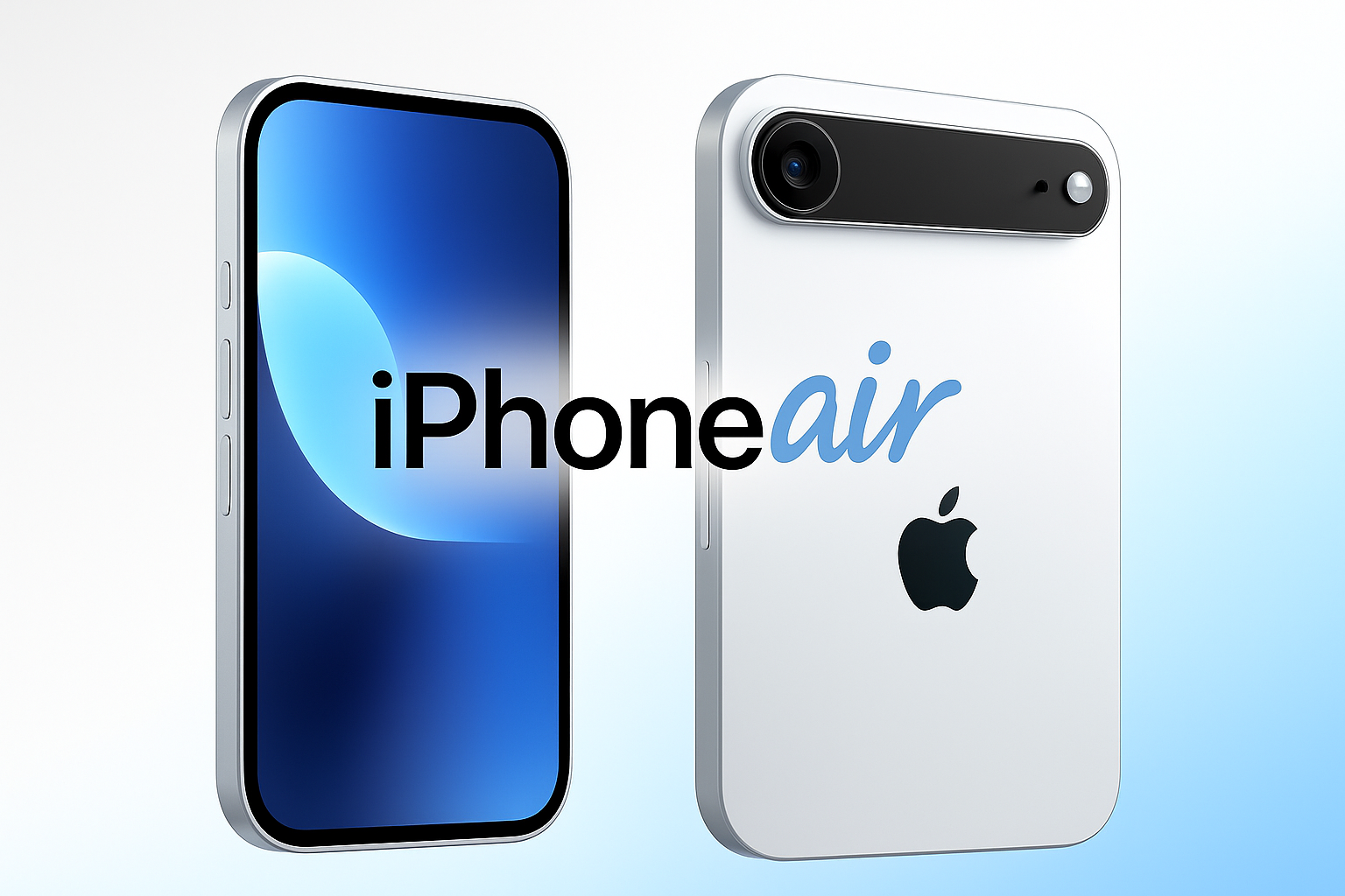 iPhone 17 Air showcasing front and back view with sleek design and "iPhone Air" branding on gradient background.