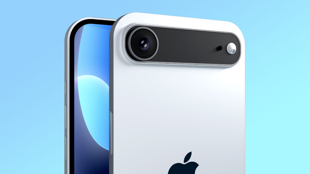 Close-up of the rumored iPhone 17 Air's sleek camera module with a single-lens design.