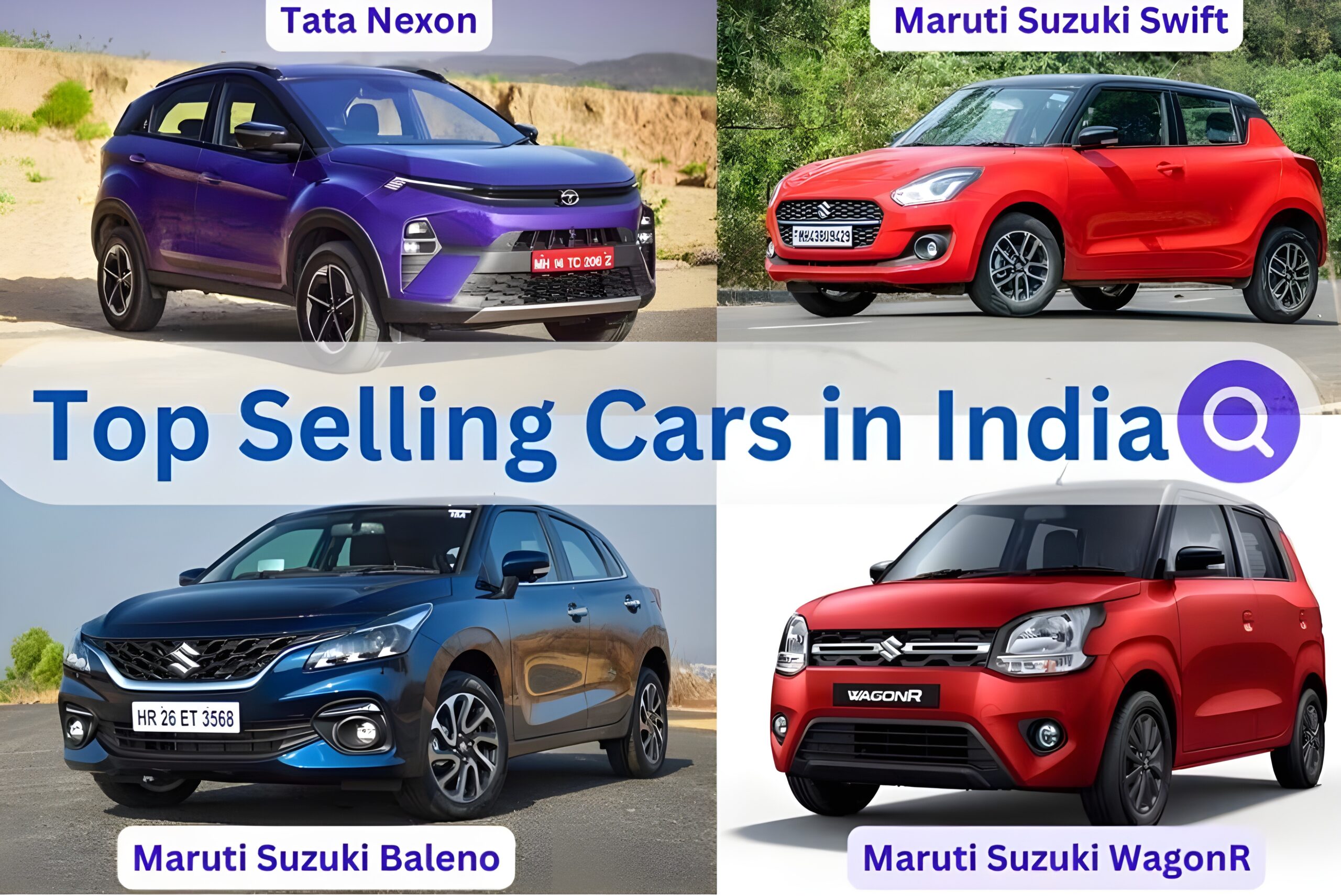"Top selling cars in India 2025 including Tata Nexon, Maruti Suzuki Swift, Maruti Suzuki Baleno, and Maruti Suzuki WagonR."
