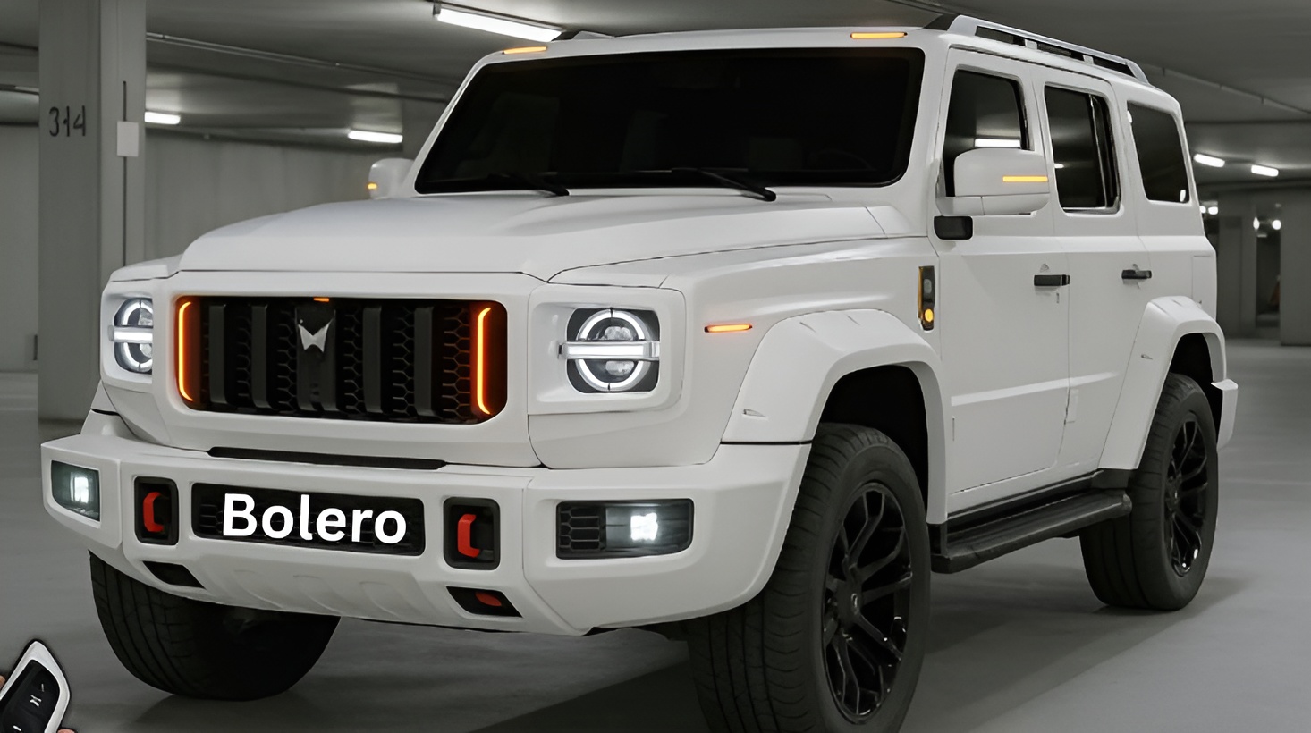 New Mahindra Bolero 2025 in white color with modern LED headlights and bold front grille design.
