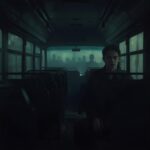 Dimly lit bus interior, fogged windows, empty seats except one young man sitting near the window looking uneasy. Faint, ghostly silhouettes visible in reflection behind him. Mood: Claustrophobic, suspenseful, eerie realism. Use for: Mid-story visual (paranormal encounter scene).