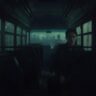 Dimly lit bus interior, fogged windows, empty seats except one young man sitting near the window looking uneasy. Faint, ghostly silhouettes visible in reflection behind him. Mood: Claustrophobic, suspenseful, eerie realism. Use for: Mid-story visual (paranormal encounter scene).